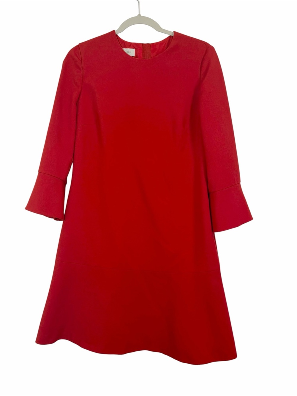 Hobbs London Red Shift Dress US 8 UK 12 Bell Sleeve Gold Button Career Business